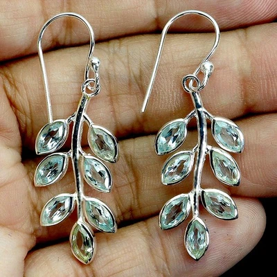 925 Sterling Silver Earrings Marquise Sky Blue Topaz Natural Gemstone Jewelry - Image 1 of 4