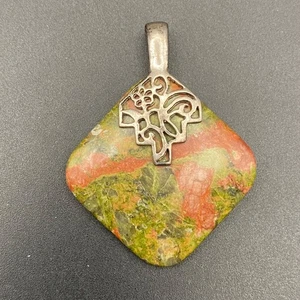 Natürlicher Unakit Jaspis Stein 925 Ster Silber Anhänger floral Verstärker grün rosa - Bild 1 von 9