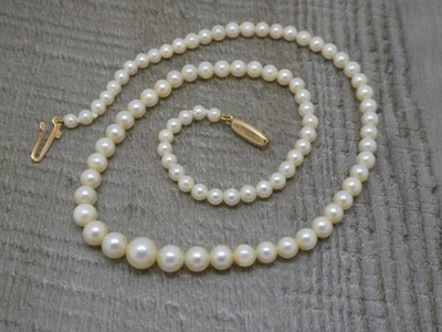 Stunning Vintage 9ct Gold Knotted Graduated Round Akoya Pearl 15.5" Necklace - Image 1 of 4