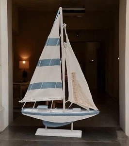 Beautiful Sky Blue Wood Sail Boat - Picture 1 of 4