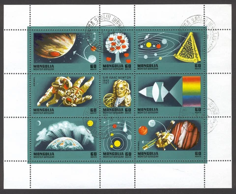 Mongolia C29 Sheet 1977 Space Science Physics Isaac Newton Cover