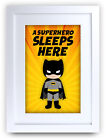Childrens Room A Superhero Sleeps Here Colourful A4 Print Cartoon Design