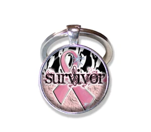Breast Cancer AWARENESS Survivor Pink Fundrasier Handmade Glass Pendant KEYRING - Picture 1 of 7