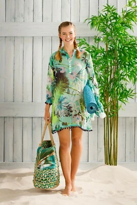 Pastunette Ladies Luxury Green Floral Print Kaftan Beach Dress Cover Up  XXLarge - Image 1 of 3
