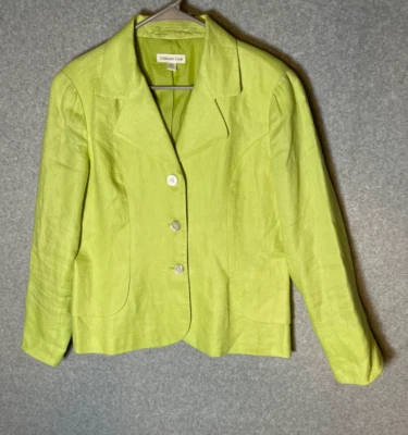 Blazer Coldwater Creek de lino para mujer 12 verde lima con botones verano Foto 1 de 4