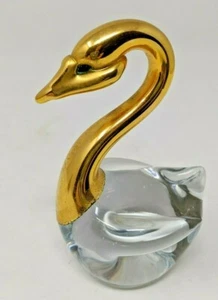 Vintage 1980s Prestige American Corporation Crystal Glass Gold Swan  - Picture 1 of 4