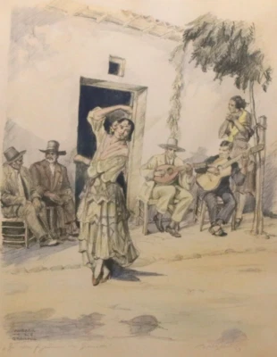 WILLY WEBER ~ Zigeuner in Granada ~ Lithographie handkoloriert 1928 lithography - Bild 1 von 4