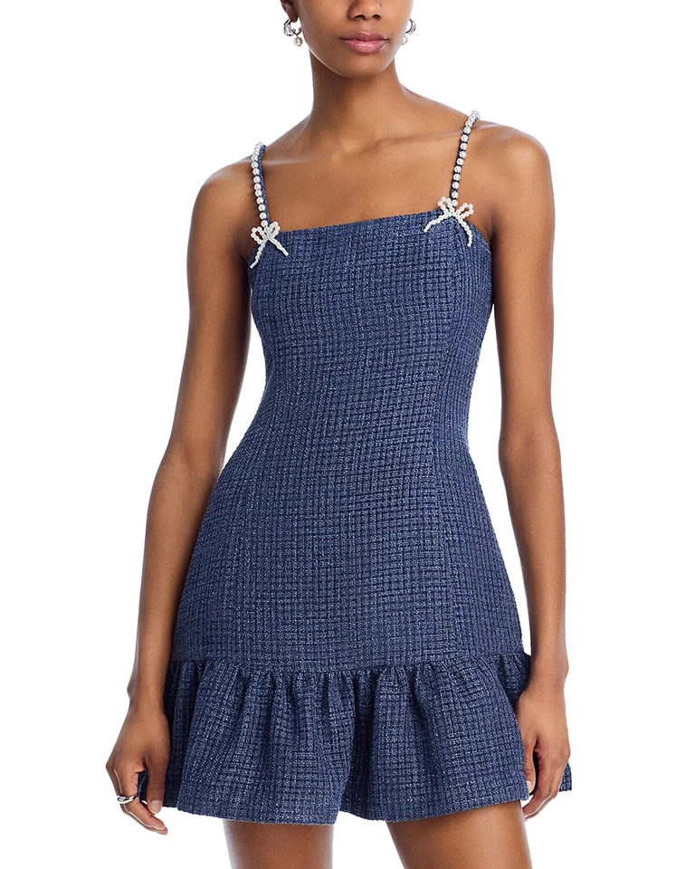 Aqua L98317 Womens Indigo Tweed Drop Waist Mini Dress Size Large READ