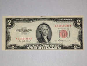 Uncirculated Series 1953A $2 Red Seal Bill ERROR Off Center Cut - Picture 1 of 2