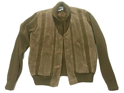 Repage Men's Vintage 80's Brown Combo Leather Jacket Button Up Long Sleeve Sz L - Image 1 of 4