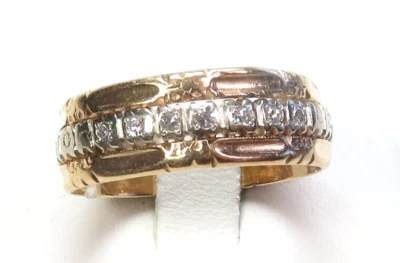 Antique 1920's Diamond Women's Wedding Band 13K Two Tone Ring Size 7.25 UK-0 - Image 1 of 4