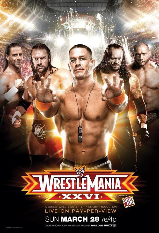 Póster Wrestlemania 26 impresión 12x18 WWE John Cena Undertaker HBK Batista reimpresión Foto 1 de 1