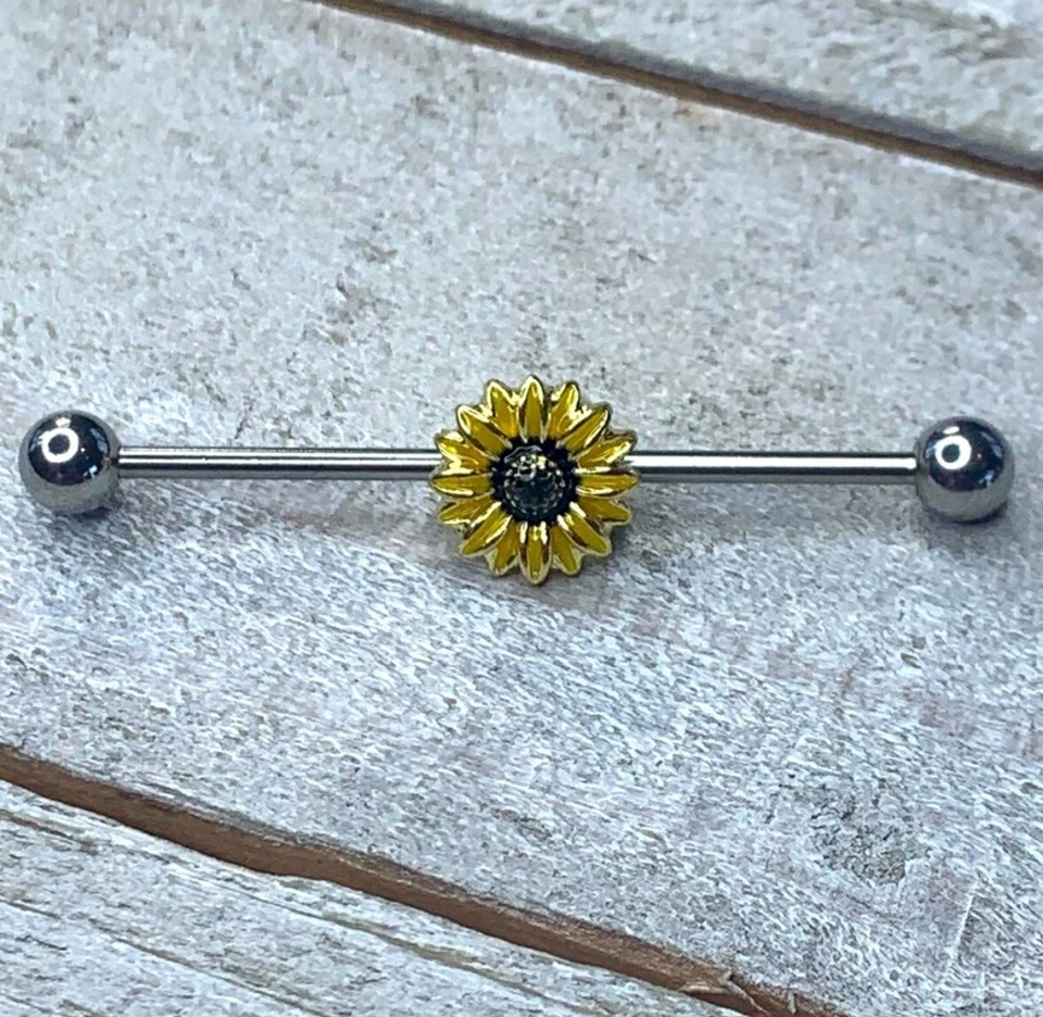 "Barbell industrial girasol calibre 14 nuevo pendiente cartílago 1,5""" Foto 1 de 1