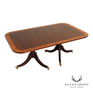 Stickley Regency Style Double Pedestal Banded Mahogany Dining Table - Picture 1 of 16