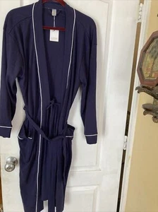 New Unisex Navy Poly/cotton Tie Belted  Robes Up2Skiin Sz S/M 2 Pockets Piping - Picture 1 of 9