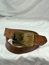 Vintage The Great American Buckle Company Caribou scenery buckle and belt 36