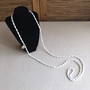 Vintage ART DECO Czech WHITE Milk GLASS Hand KNOTTED Beads FLAPPER Necklace 60" - Picture 1 of 12