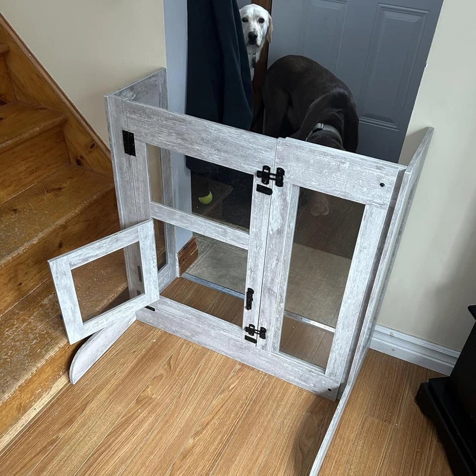 Verstellbar Absperrgitter Hund Treppenschutzgitter aus gehärtetem Glas und Holz - Bild 1 von 4