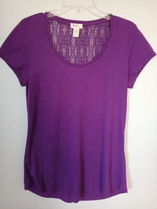 Madison & Berkeley Womens Large Short Sleeve Tunic Top Lace Upper Back Purple - Picture 1 of 7