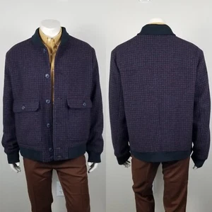 Express Check Plaid Houndstooth Wool-Blend Bomber Jacket Size XL 04105405 - Picture 1 of 14