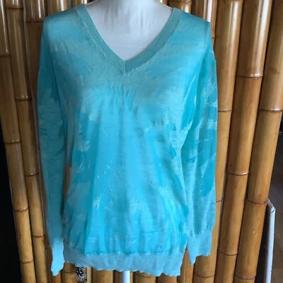 Juicy Couture BURNOUT PALM PARADISE PULLOVER linen blend sea foam M - Image 1 of 2