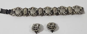 Rare Lisner Viking Style Silver Tone Bracelet And Earrings - Picture 1 of 12