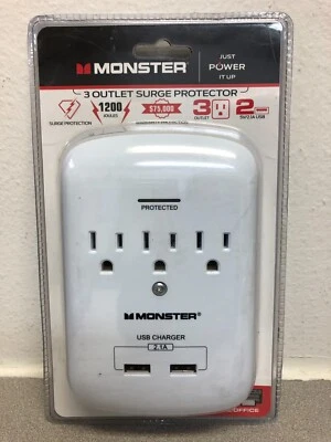 Monster Just Power It Up 3 outlets/2-2.1 USB ports Wall Tap Surge Protector