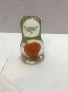 Vintage 1966 Hong Horizons Clear w/ Cased Orange Glass CAT Paperweight 4" High - Picture 1 of 5