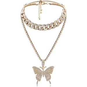 Butterfly Cuban Link Halskette Frauen Hip Hop Choker Halskette Big Butterfly ... - Bild 1 von 6