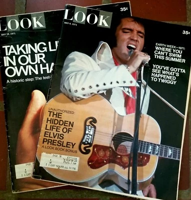 LOT/2 Look Magazines May 4 & 18 1971 2 part Hidden Life Elvis Book Bonus, Twiggy - Image 1 of 4