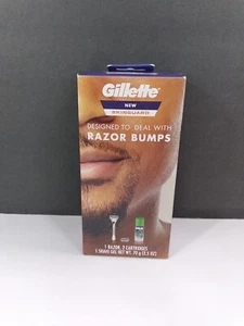 GILLETTE Skinguard for Razor Bumps-1 Razor 2 Cartridges & 1 Shave Gel NEW - Picture 1 of 6