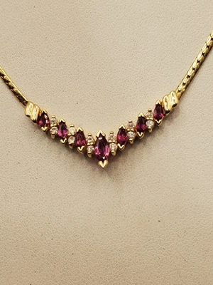 14k Yellow Gold Ruby And Diamond V Shaped Necklace 18" - Image 1 of 4