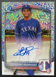 2025 Bowman Chrome Elorky Rodriguez 1st Auto Speckle Refractor /299 Rangers - Picture 1 of 2
