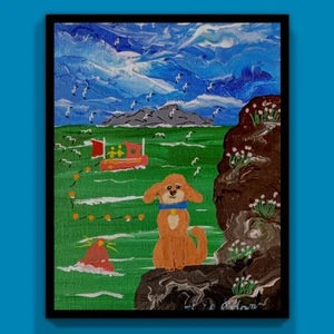 Cockapoo Dog Coast Guard Original Scottish Oil Painting David R Howard 7" X 5" - Picture 1 of 3