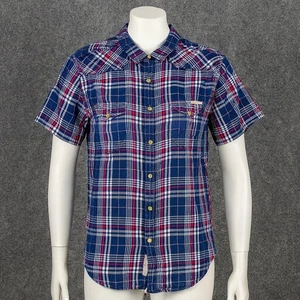 Lucky Brand Western Plaid Shirt Mens M Short Sleeve Americana Heritage Classic - Picture 1 of 9