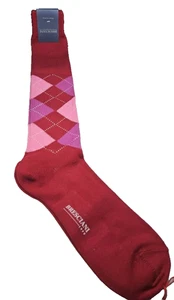 Bresciani Men’s Italian Socks Argyle Red/Pink/Lilac 100% Cotton Size M - NWT - Picture 1 of 9