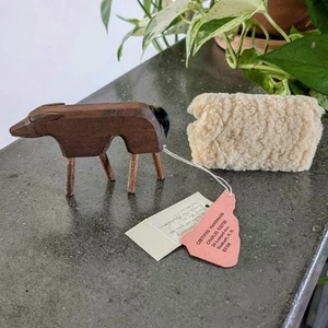 VTG Folk Art Wool Hand Carved Wood Wolf Sheep's Clothing Figurine Signed Foster - Picture 1 of 18