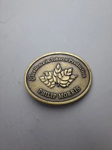 Vintage Philip Morris Tobacco Leaves Brass Colored Belt Buckle OVAL - Picture 1 of 12