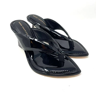 Sandalias de tacón Good American Clear Wedge negras talla 9,5 GA077P-X Foto 1 de 4