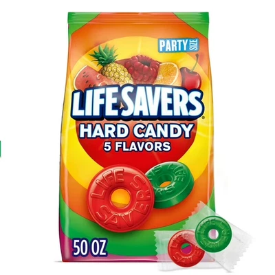 LIFE SAVERS 5 Flavors Hard Candy, 50 oz Party Bag – Individually Wrapped Fruit