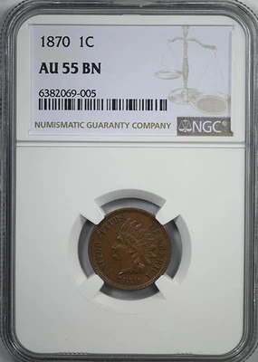 1870 Indian Head Cent 1C NGC AU55BN - Image 1 of 4