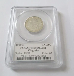 2000-S VA 25C Virginia PCGS PR69DCAM Proof Quarter Certificato #913015.69/72821161 - Foto 1 di 4