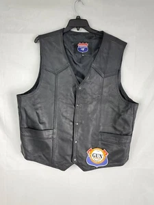 Men's Motorcycle Leather Vest W CONCEAL CARRY AMMO POCKETS - Picture 1 of 9