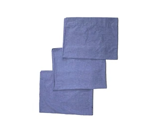 Vintage Set 3 Pillowcases Blue Lightweight Pajama Bedding Solid Percale Retro - Picture 1 of 4