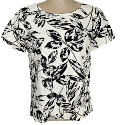 J. Crew Womens Small Linen Blend Top Tropical Floral Cream/Blue/Brown Office - Image 1 of 4