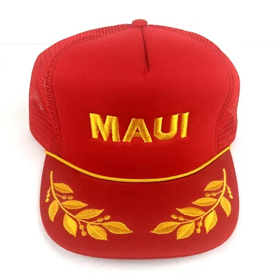 Sombrero de camionero de béisbol Maui rojo dorado de colección vajilla hawaiana huevos revueltos cierre a presión Foto 1 de 4