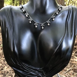 Victorian Art Nouveau Style Marcasite Bead Dangle Necklace - Picture 1 of 10
