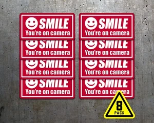 Smile You’re On Camera Sticker – 8 Pack Surveillance Business Property Stickers - Foto 1 di 4
