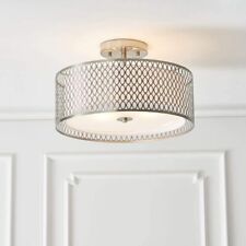 Cordero 3 Light Flush Ceiling Light with Shade Satin Nickel Plate & White Cotton