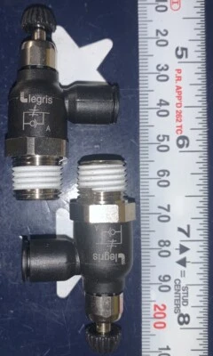 2 X  LEGRIS 7065 56 14 Meter-Out Flow Control  1/4” PTC x 1/4” MNPT Regulator X2 - Image 1 of 4